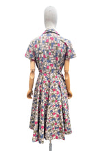 Load image into Gallery viewer, Original 1950’s Crisp Cotton Day Dress in Grey, Blue, Pink and Green - Bust
