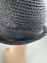 Load image into Gallery viewer, Original 1930's Black Straw Cloche Hat with Charming Red Cherry Trim *
