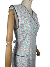 Load image into Gallery viewer, Original 1940's Floral Wraparound Apron in White, Red, Blue and Green - Pretty Pinny - Bust 32 34 36
