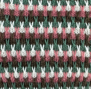 Reproduction 1940’s Hand Knitted Striped Jumper in Pink, White, Green and Brown Alpaca Wool - Bust 33 34 35