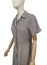 Load image into Gallery viewer, Vintage White and Brown Gingham Day Dress with Large Patch Pocket - Bust 37 38
