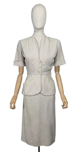 Original 1940's or 1950's Moygashel Linen Summer Suit with Beading and Soutache - Bust 34 35 *