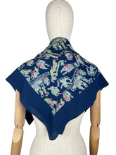 Load image into Gallery viewer, Original 1930’s 1940’s Blue, Pink and Green Pure Silk Scarf Featuring Snow White’s Seven Dwarfs Playing Instruments
