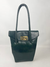 Load image into Gallery viewer, Original 1930’s Dark Green Leather Bag with Gold Tone Fixing and Double Handle
