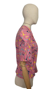 1940's Reproduction Blouse in Pink, Blue, Yellow and White Feed Sack - Bust 35 37