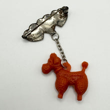 Load image into Gallery viewer, Original 1940&#39;s 1950&#39;s Red Plastic Poodle Brooch with Heart Trio Pin
