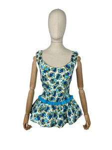 Original 1950's 1960's Aquapoise Swimsuit in Blue and Green - Bust 34