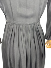Load image into Gallery viewer, Original 1950's Heavy Black Silk Long Sleeved Dress with Pockets - Bust 34
