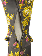 Load image into Gallery viewer, Original 1940's Dark Grey Floral Print Pink and Mustard Crepe Day Dress with Peplum - Bust 34 35 *
