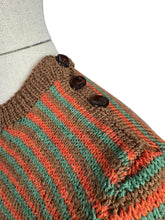 Load image into Gallery viewer, Reproduction 1940&#39;s Hand Knitted Jumper in Brown, Rust and Green Stripes - Bust 36 38
