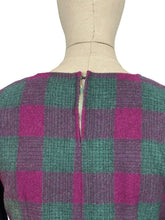 Load image into Gallery viewer, Original 1950’s Plaid Wool Wiggle Dress in Purple, Magenta and Green - Bust 38 40 *

