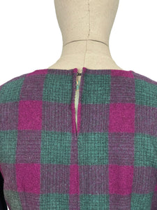 Original 1950’s Plaid Wool Wiggle Dress in Purple, Magenta and Green - Bust 38 40 *