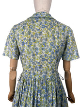 Load image into Gallery viewer, Original Vintage 1950's 1960's Floral Cotton Summer Dress in Blue, Green and White - Bust 36
