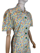 Load image into Gallery viewer, Original 1940's CC41 Floral Cotton House Dress in Green, Blue, Orange and Yellow - Bust 40”
