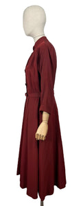 Original Late 1940's New Look 'A Leslie Fay Original' Belted Rust Day Dress - Bust 38