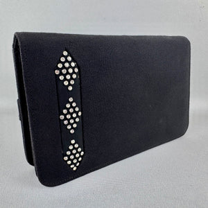 Original 1940's 1950's Black Fabric Covered Clutch Bag with Diamond Trio Paste Trim