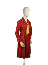 Load image into Gallery viewer, Original 1950&#39;s Candy Jones of California Red, Brown and Mustard Cotton Day Dress - Bust 34 35 *
