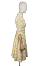 Load image into Gallery viewer, Original 1950's White, Yellow and Brown Belted Stripe Day Dress - Bust 32 34 *
