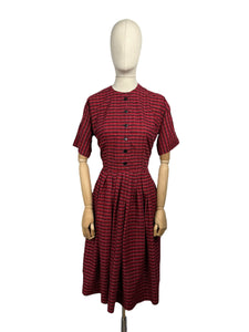 Original 1950's Red, Black and White Cotton Shirtwaist Dress - Bust 38 40 *