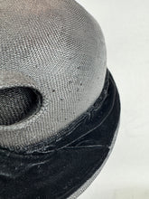 Load image into Gallery viewer, Original Early 20th Century Black Straw Hat with Velvet Covered Brim and Ivory Coloured Feather Trim *
