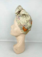 Load image into Gallery viewer, Original 1950&#39;s Floral Scarf in Orange and Purple - Great Headscarf for a Turban
