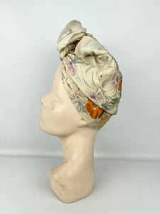 Original 1950's Floral Scarf in Orange and Purple - Great Headscarf for a Turban