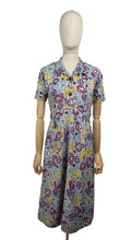 Load image into Gallery viewer, Original 1940’s 1950’s Bright Floral Cotton Summer Dress in Blue, Pink, Purple, Yellow and Turquoise - Bust 34 36 *
