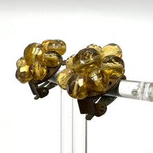 Load image into Gallery viewer, Original 1950&#39;s Mid Century Faceted Golden Glass Bead Clip on Flower Earrings
