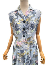 Load image into Gallery viewer, Original 1950’s Sleeveless Cotton Day Dress in Blue Painterly Floral - Bust 38 40
