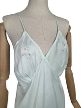 Load image into Gallery viewer, Original 1940’s CC41 Ice Blue Rayon Embroidered Slip by Prattis - Bust 34 36 *

