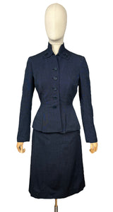 Original 1940's Black and Blue Wool Suit by Styled by Swansdown New York - Bust 34