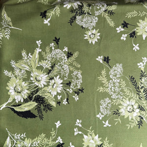 Original 1950's Green Floral Cotton Fabric with Calpreta Permanent Lustre Finish - 35" x 140" *