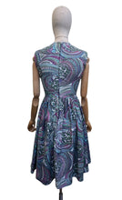 Load image into Gallery viewer, 1950’s Vibrant Paisley Cotton Day Dress in Purple, Blue, Green and Pink - Bust 32 34
