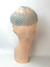 Load image into Gallery viewer, Original 1950's Baby Blue Hat with Face Net and Bow Trim
