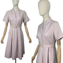 Load image into Gallery viewer, Original 1950's Crisp Cotton Belted Day Dress in Pink and Blue Plaid - Bust 36 37 *
