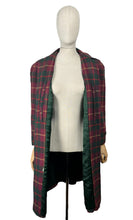 Load image into Gallery viewer, Original 1940&#39;s American Made Wool Plaid Coat in Burgundy, Green and Old Gold - Satin Lined - Bust 34 36
