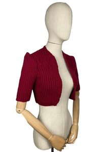 1940's Reproduction Hand Knitted Bolero in Burgundy - B34 36 38 40 42