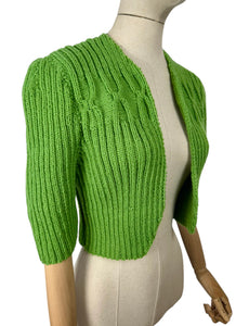 1940's Reproduction Hand Knitted Bolero in Leaf Green Acrylic - Bust 36 38 40 42