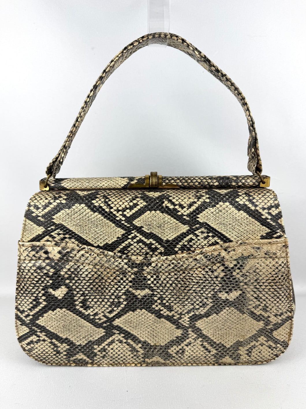 Original 1940’s 1950’s Large Sized Faux Snakeskin Handbag with Matching Purse