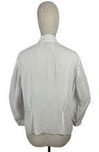 Load image into Gallery viewer, Vintage 1970&#39;s 1980&#39;s White Chiffon Blouse with Lace Bodice and Cuff Trim - Bust 38 40
