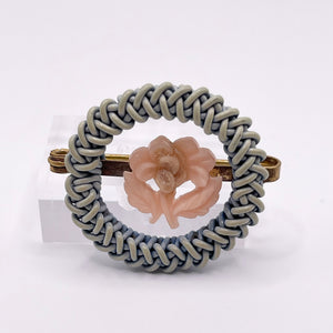 Original 1940's Pale Blue and Pink Wartime Make Do and Mend Wire Brooch with Flower Button Middle *