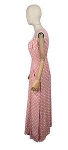 Original 1950's Pink and White Cotton Full Length Evening Dress with Pockets - Bust 36 *