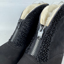 Load image into Gallery viewer, Original 1940's 1950's Inky Astrakhan Trimmed Suede Boots with Zips - Uk 5 or 5.5
