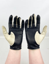 Load image into Gallery viewer, Original 1960&#39;s Midnight Blue and Cream Kid Leather Driving Gloves with Popper Fastening
