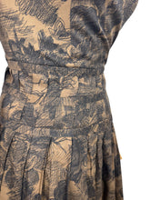 Load image into Gallery viewer, Original 1950&#39;s Petite Fit Black and Brown Floral Print Sleeveless Day Dress - Bust 32 34
