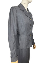 Load image into Gallery viewer, Original 1950's Mornessa Grey Worsted Wool Single Breasted Skirt Suit - Bust 36 38
