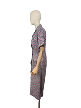 Load image into Gallery viewer, Original Volup 1930&#39;s Blue Cotton Dress with Pretty Floral Print in Red, Green and White - Bust 40 42
