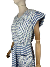 Load image into Gallery viewer, Original 1950's Blue and White Cotton Day Dress with Pockets and Ric Rac Trim - Bust 36 *
