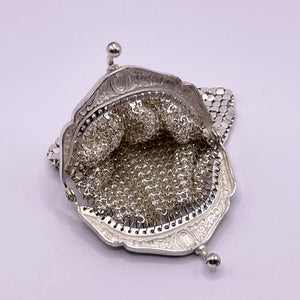 Original Teeny Vintage Silver Metal Mesh Coin Purse with Embossed Frame