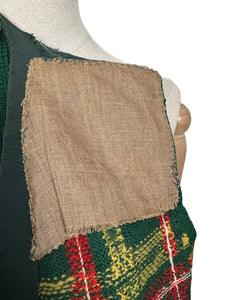 Original 1940's 1950's Green, Red, Yellow and White Tartan Waistcoat - Bust 32" 34"